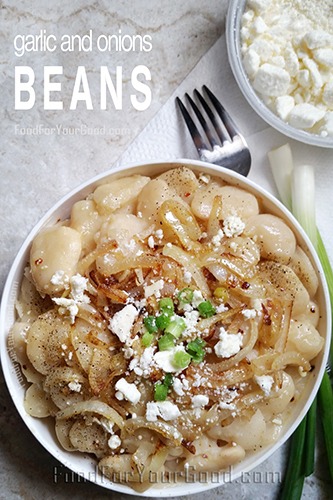 Garlic Onions Beans with Feta Cheese | FoodForYourGood.com #garlic_onions_beans_with_feta_cheese