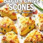 Golden, flaky Cheesy Bacon Chive Scones with crispy bacon, melted cheddar, and fresh chives, freshly baked and ready to enjoy.