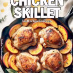 Honey Peach Chicken Skillet – A beautifully seared, golden-brown chicken thigh dish cooked with caramelized peaches in a rich honey butter sauce. This easy one-pan meal is perfect for busy weeknights. Recipe from FoodForYourGood.com