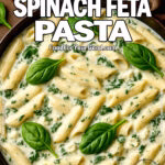 A creamy, garlicky Spinach Feta Pasta dish with penne pasta coated in a rich, velvety feta sauce, fresh spinach, and a hint of lemon. A perfect easy dinner from FoodForYourGood.com