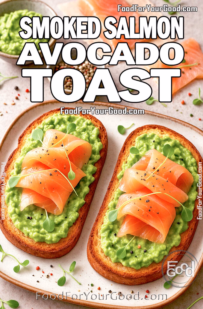 Smoked Salmon Avocado Toast Smoked Salmon Avocado Toast with fresh microgreens and chives on crispy sourdough, a delicious and healthy brunch recipe from FoodForYourGood.com
