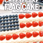 No-Bake Cheesecake Flag Cake decorated with fresh blueberries and strawberries in an American flag design