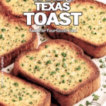 Thick golden slices of Buttery Garlic Texas Toast garnished with parsley on a round plate.