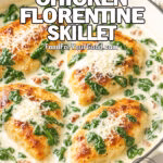 Creamy Chicken Florentine in skillet with spinach and Parmesan
