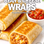 Crispy bean and cheese burritos on white plate with salsa in daylight