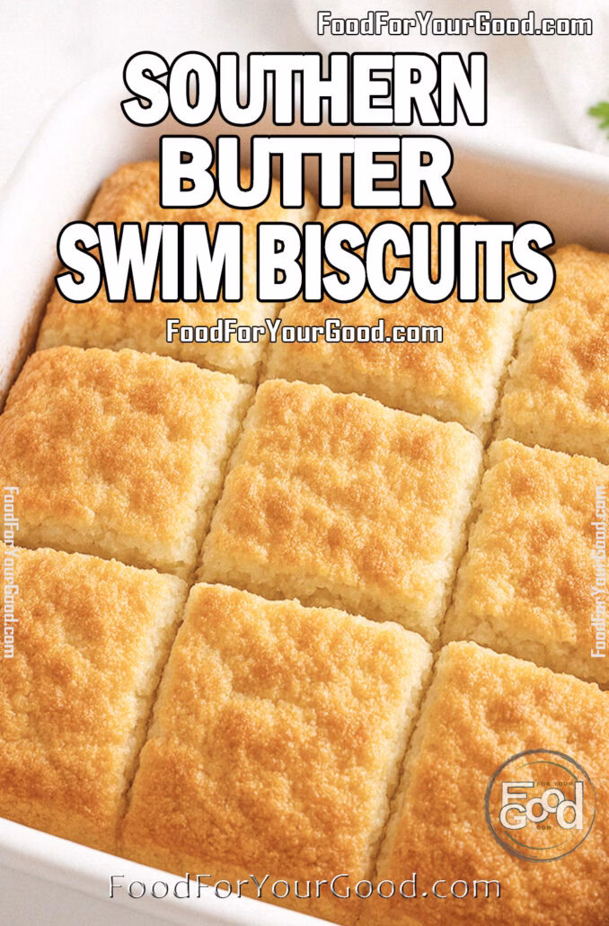 Southern Butter Swim Biscuits Southern Butter Swim Biscuits baked golden brown in a white ceramic dish, cut into squares, styled with a white towel and fresh parsley in the background.